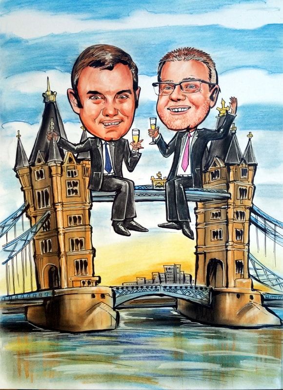 Caricature from photo on London bridge