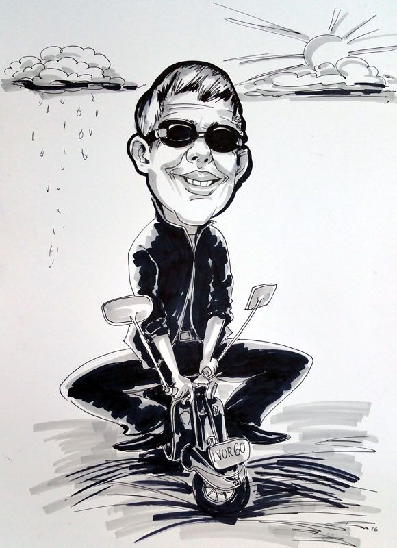 caricatures from photo of a man on a bike