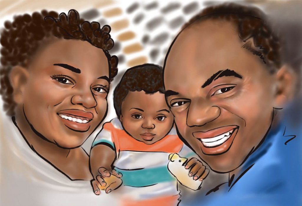 caricature of a family