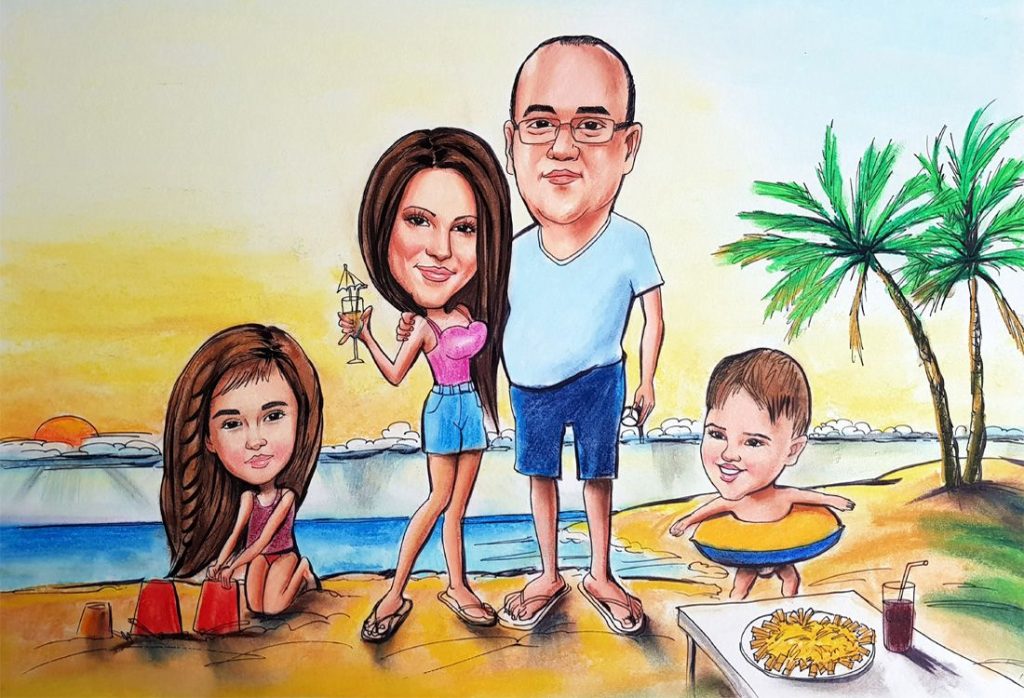 Caricature from photo - family of 4