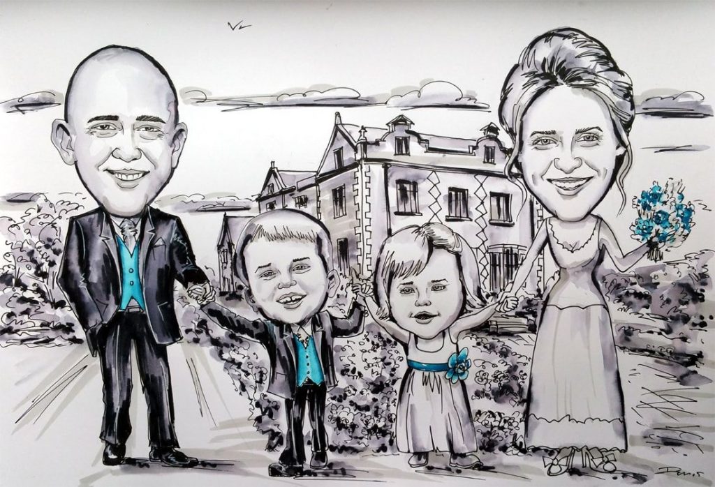 Wedding Caricature from photo of a family of 4