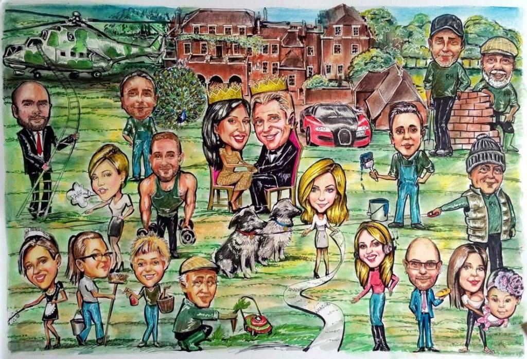 Caricature from photo of a rich family