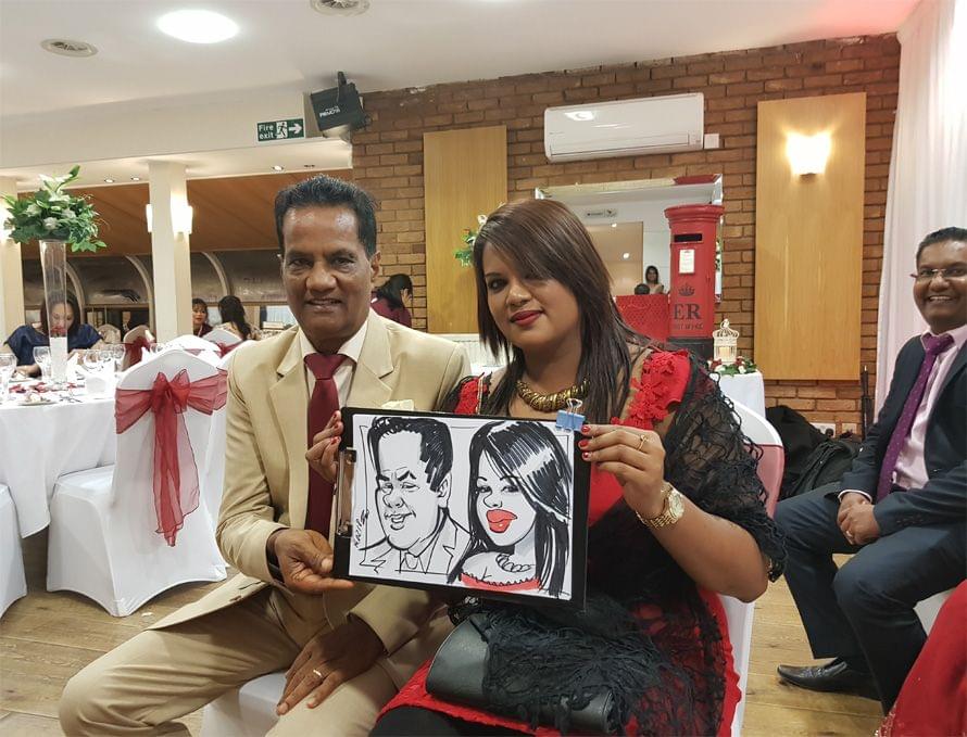 wedding caricature of the family